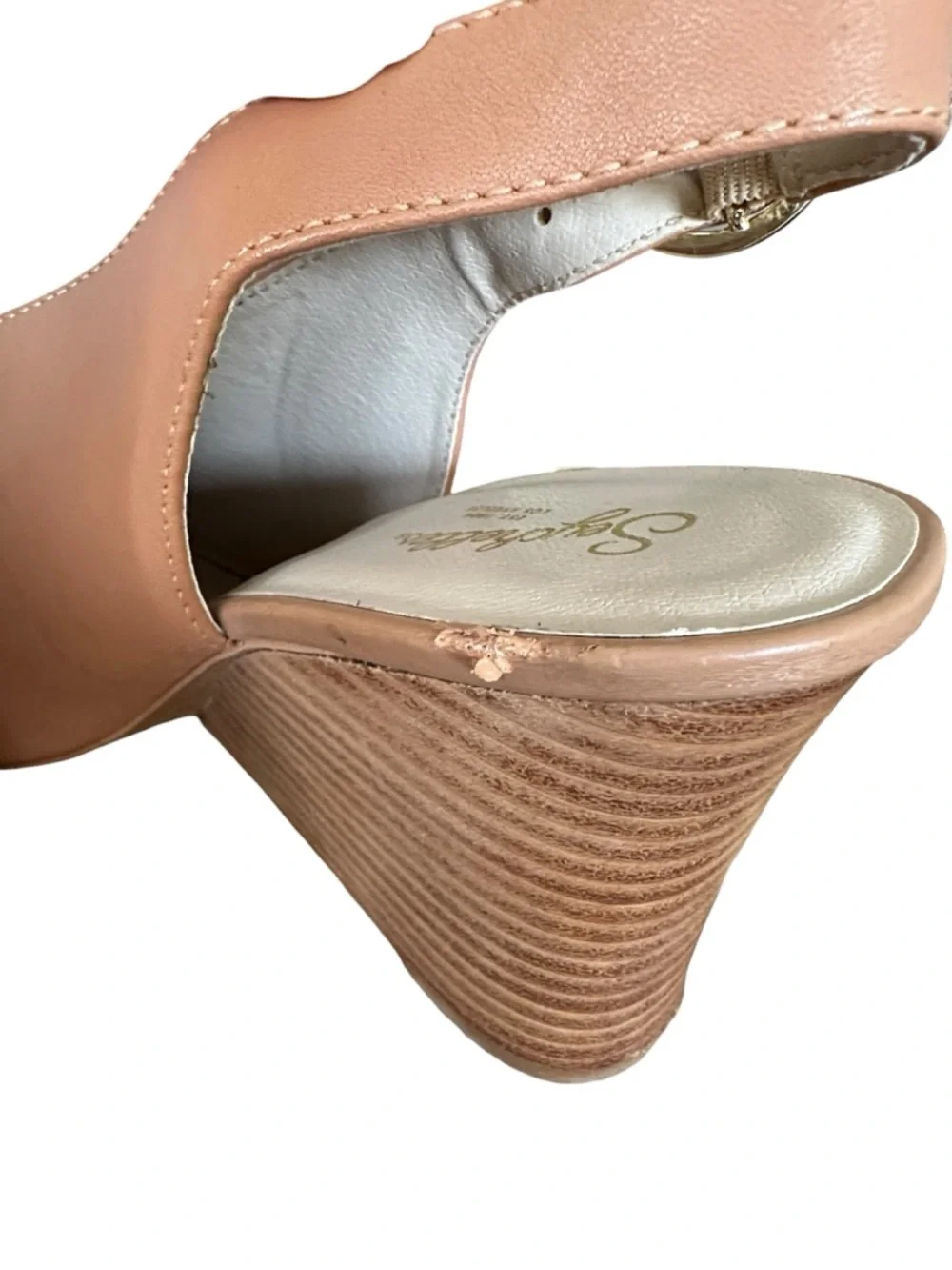 SEYCHELLES Peep Toe Tan‎ Leather Slingback Wedge Sandals Size 10 Summer Neutral